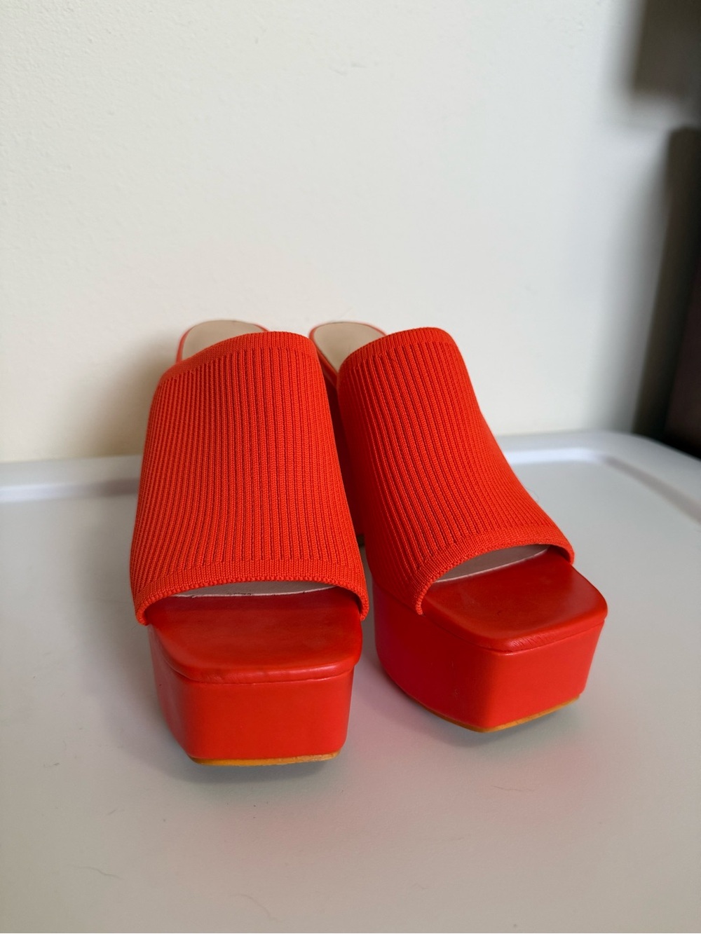 Bold Orange Platform Slide Heels - Picture 2 of 4